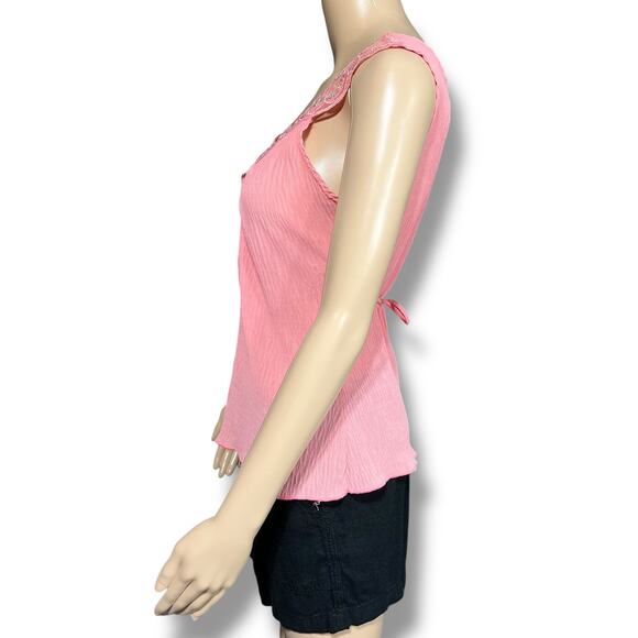 Uno Core Womens Blouse Top Sleeveless Pullover Sequin Nearly Sheer Pink Medium - Picture 5 of 10